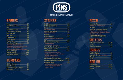 Menu | PINS Bowling Alley