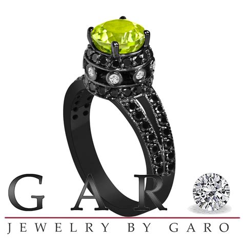 Peridot And Black Diamond Engagement Ring Vintage Style 14k Etsy