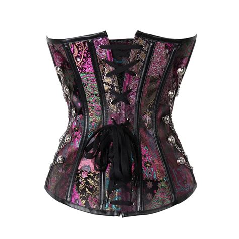 Steampunk Gothic Punk Faux Leather Corset With Brocade Buckle And Chain