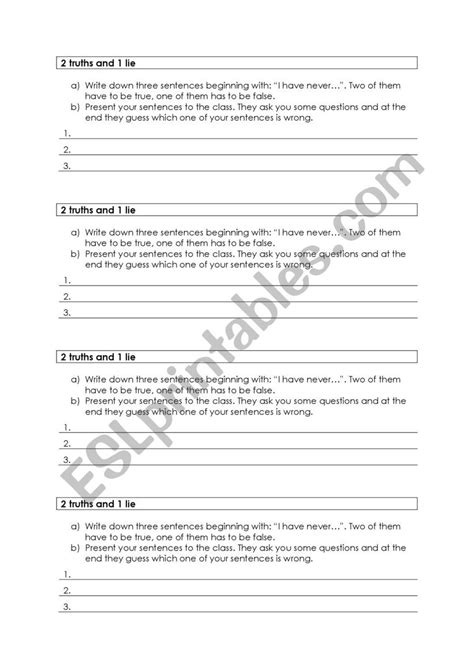 Two Truths And A Lie Worksheet