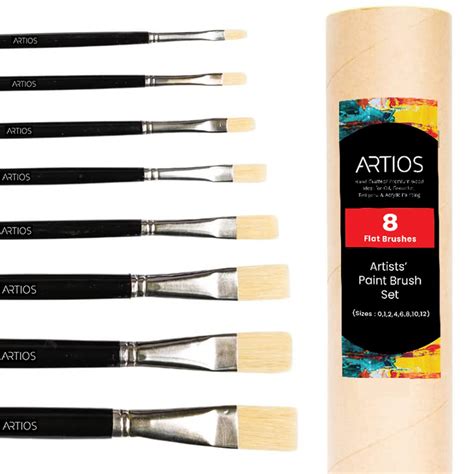 Artios Flat Paint Brushes Set Natural Hog Hair Brushes For Canvas Oil