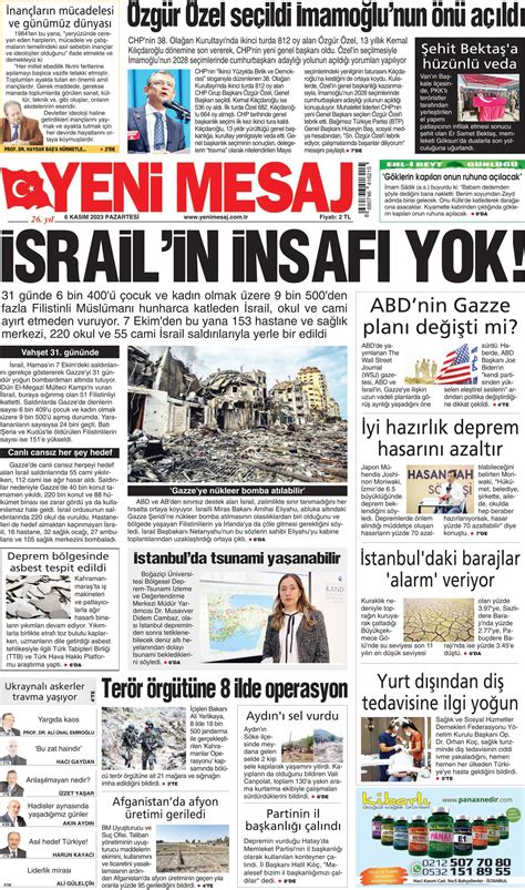 Yeni Mesaj Gazetesi Kas M Pazartesi G N Man Eti