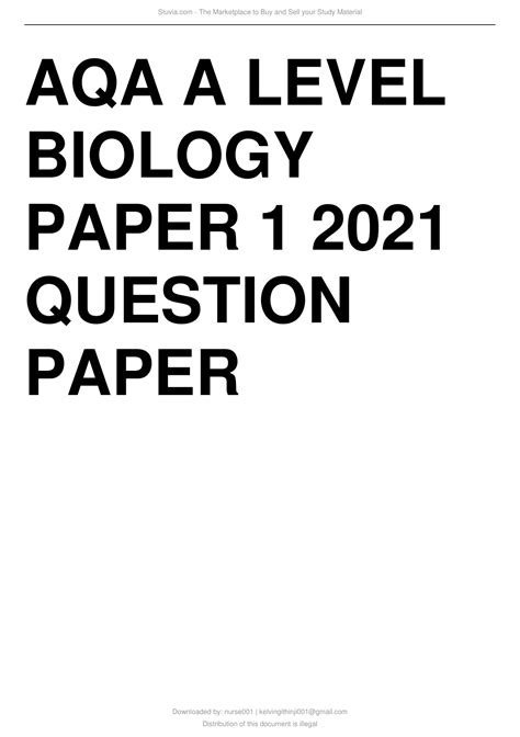 Aqa A Level Biology Paper 1 2021 Question Paperverified Questions 2021