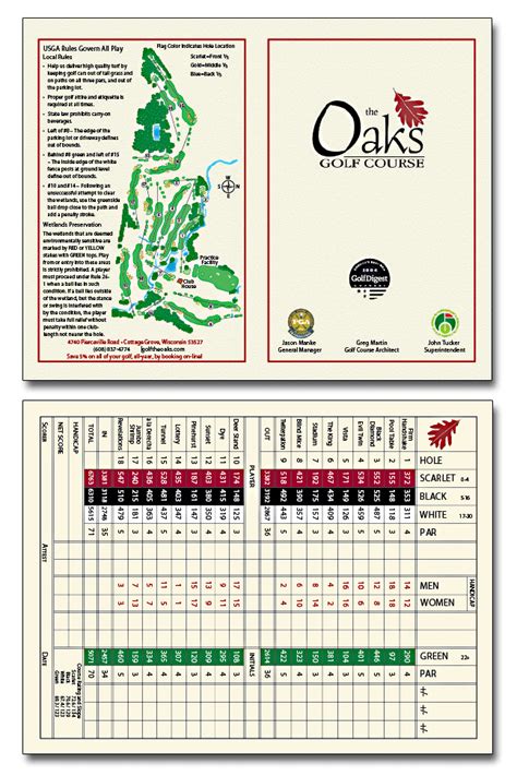 The Oaks Golf Course - Scorecard - Fore Better Golf, Inc. | Golf game, Yardage book, Golf