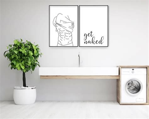 Get Naked Wall Art Poster Set Of Get Naked Sign Print One Etsy