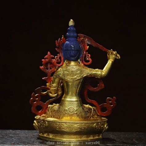 Old Tibet Bronze Gilt Painting Wenshu Manjushri Goddess Bodhisattva