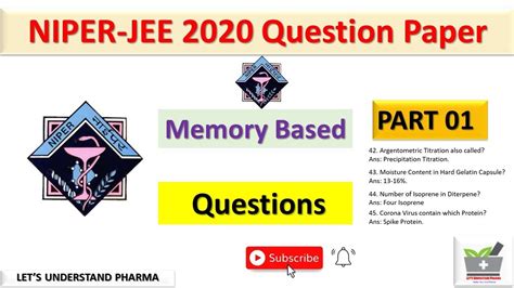 NIPER JEE 2020 Question Paper Part 01 YouTube