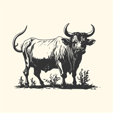 Premium Vector | A drawing of a bull with horns and horns.