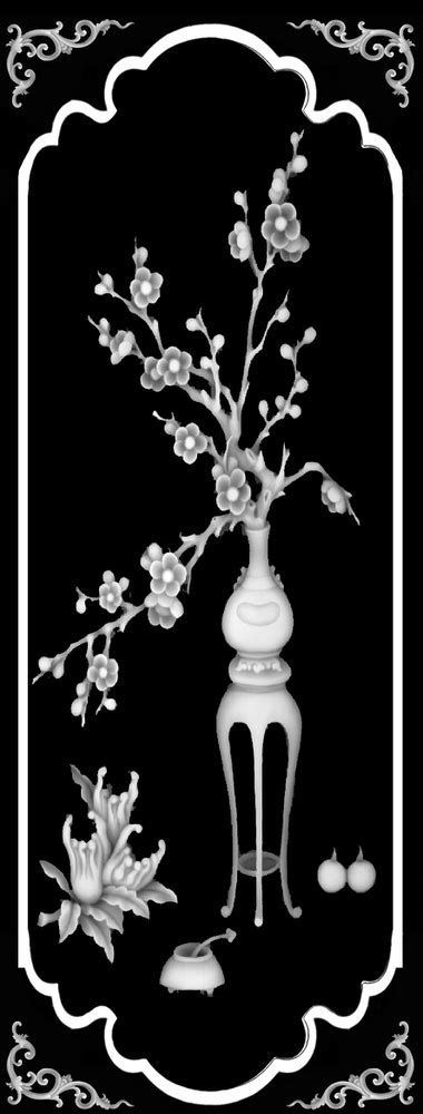 Vase With Flowers D Grayscale Image Bmp File Arabic Cnc