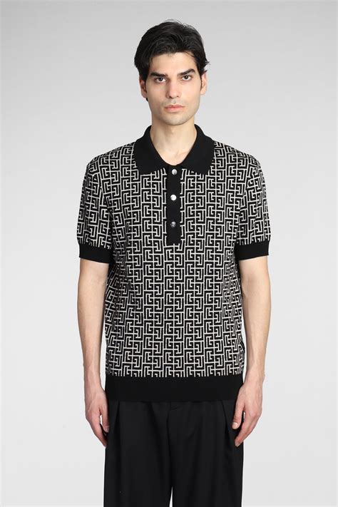 Balmain Ivory Monogrammed Polo Shirt In Black For Men Lyst