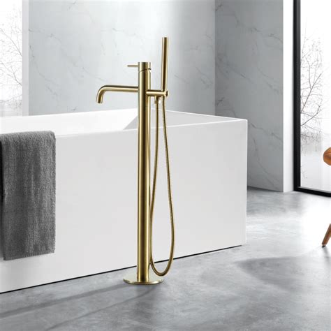 Jtp Vos Brushed Gold Floor Standing Shower Bath Mixer Tap With Handset