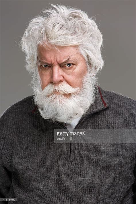 Portrait Of Angry Senior Man With White Beard And Mustache Picture