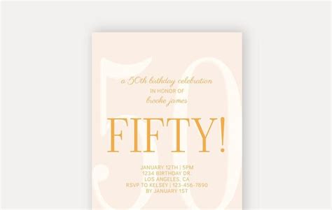 Grand Number Fifty Minimalist Clean Pink Yellow Decades Age Party