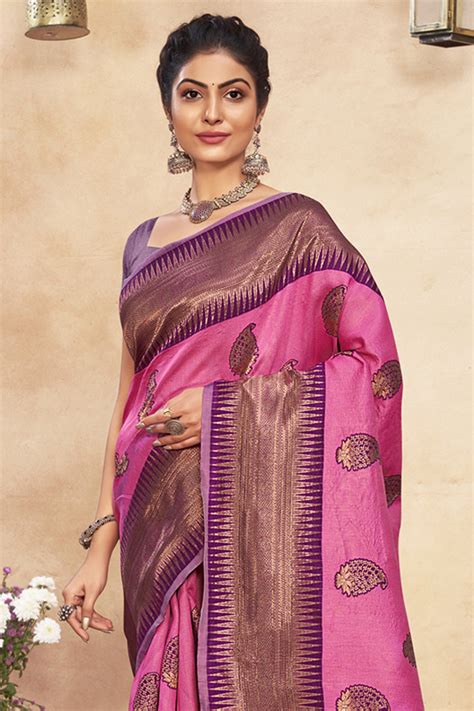 Buy Hot Pink Cotton Saree Online Karagiri