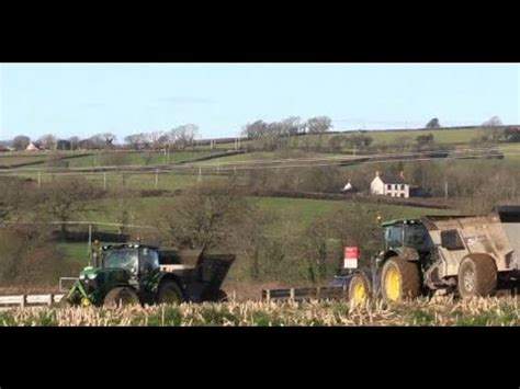 Muck Spreading On The Old Maize Stubble With John Deere And Case