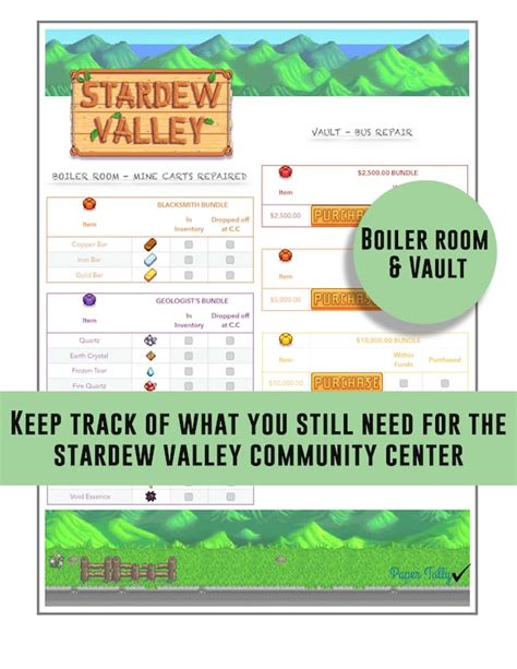 Stardew Valley Checklist Vault and Boiler Room Bundle | Etsy