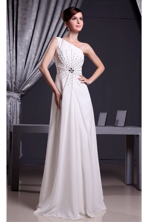 Custom Make Ivory White One Shoulder Beading Full Length Prom Dress