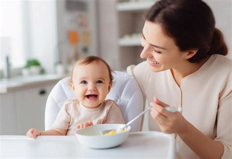 Photo D une Mère Qui Nourrit Son Bébé En Mangeant Des Aliments Sains