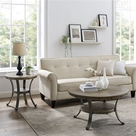 Linon Franklin Metal And Wood Round Coffee Table In Pewter Homesquare