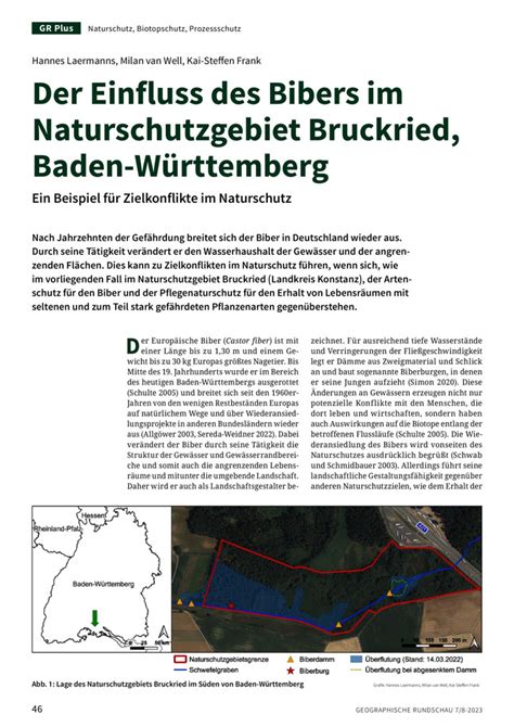 Der Einfluss Des Bibers Im Naturschutzgebiet Bruckried Baden