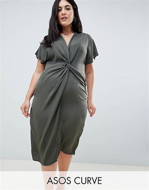 Asos Design Curve Twist Midi Dress With Kimono Sleeve Asos