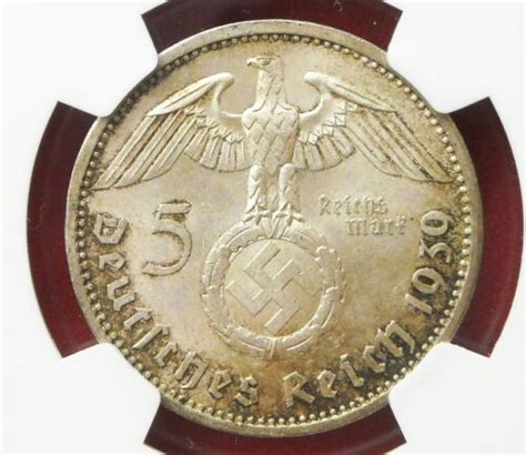 NGC MS 63 CROIX GAMMÉE NAZIE 1939 A PIÈCE D ARGENT 5 ReichsMark