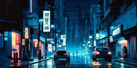 Premium Photo | A street scene at night in a city