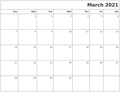 March 2021 Printable Blank Calendar