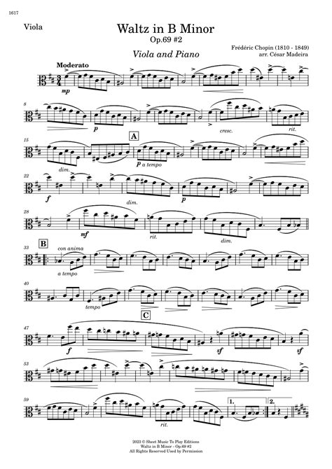 Waltz Op69 No2 In B Minor By Chopin Viola And Piano Individual Parts Arr César Madeira