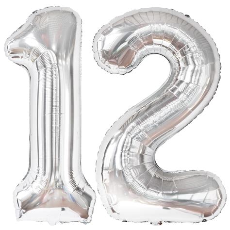 Buy Giant, Silver 12 Balloon Number Foil - 40 Inch | 12 Birthday Balloon for 12th Birthday ...