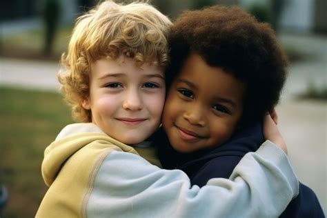 Children hugging portrait smiling photo. | Premium Photo - rawpixel