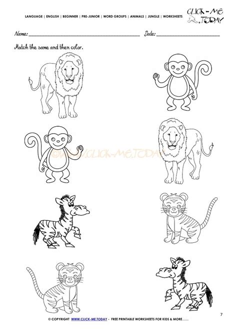 Jungle Animals Worksheet Activity Sheet Match 7 Animal Worksheets