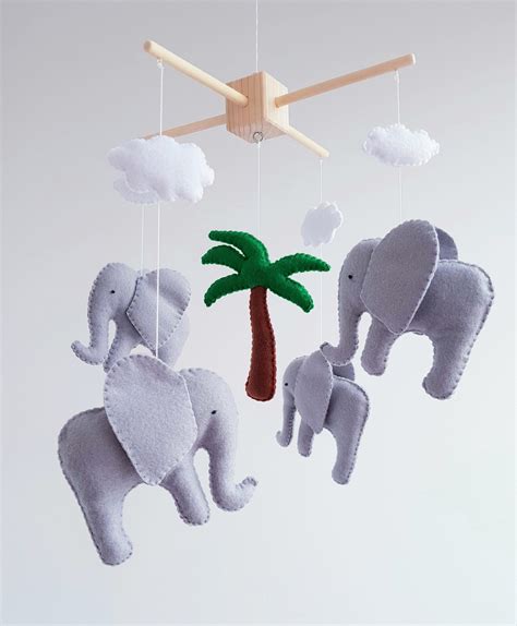 Elephant Baby Crib Mobile Nursery Felt Mobile Animals Mobile Etsy