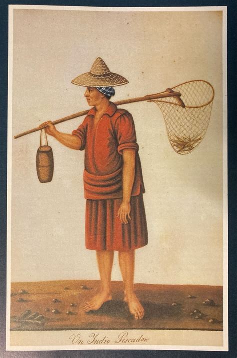 A Native Filipino Fisherman Stands Holding His Fish Net Balanced By A