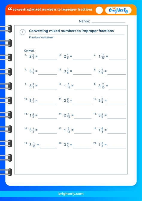 Converting Mixed Numbers To Improper Fractions Worksheets [PDFs]