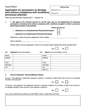 Fillable Online Form RVC1 Application For Permission To Develop Land