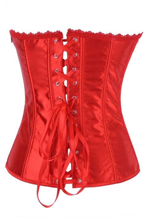 Red Satin Boned Overbust Corset With Red Lace Trim Red Sheer Bust