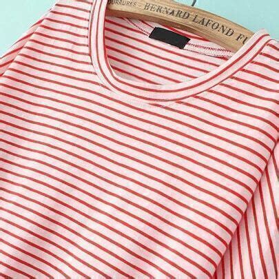 Red Long Sleeve Striped Loose T Shirt SheIn Sheinside