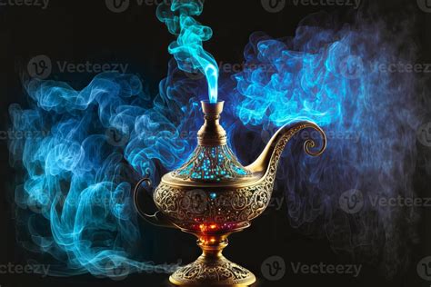 Aladdins Mysterious Lamp With Glowing Smoke At The Time Of The