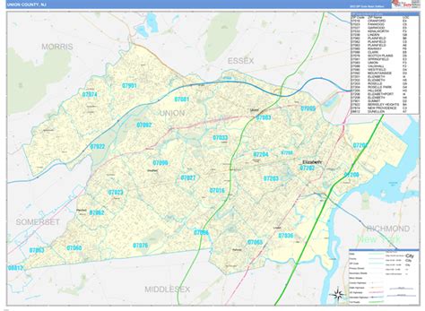 Wall Maps Of Union County New Jersey