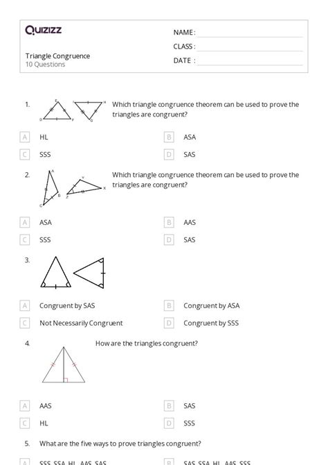 50 Congruent Triangles Sss Sas And Asa Worksheets On Quizizz