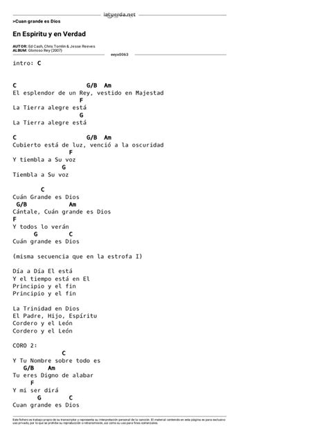 Cuan Grande Es Dios En Espiritu Y En Verdad Acordes Pdf