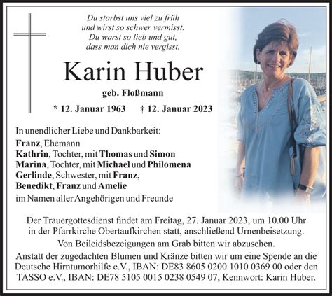 Traueranzeigen Von Karin Huber Trauer Merkur De