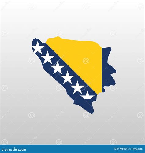 Bosnia And Herzegovina National Flag In Country Map Silhouette Stock