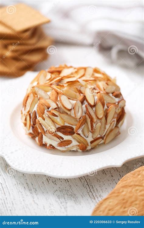 Homemade Classic Cheese Ball with Crackers. Stock Image - Image of ...