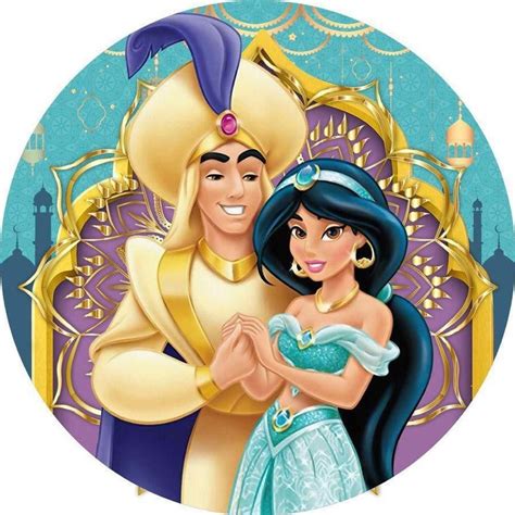 Painel Redondo D Sublimado Aladdin E Jasmine Frd Aladdin