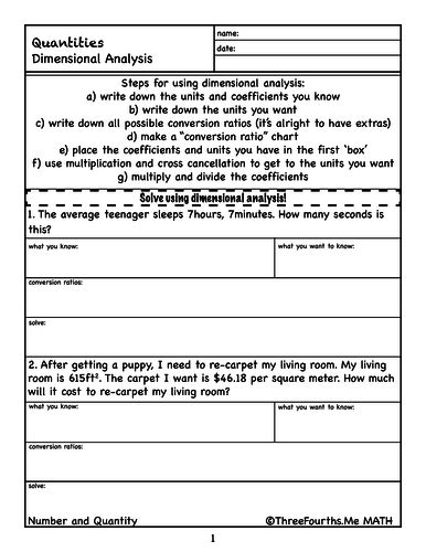 Dimensional Analysis Homework Teaching Resources