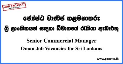 Senior Commercial Manager Oman Job Vacancies 2023 Gazettelk