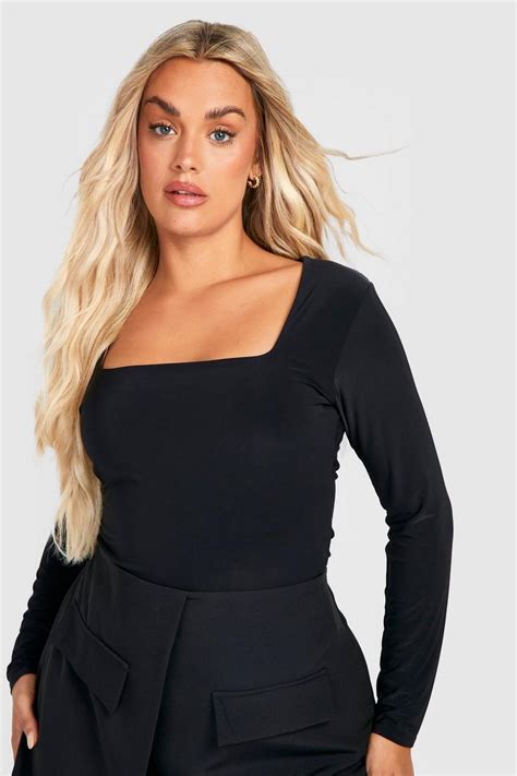 Plus Slinky Square Neck Bodysuit Boohoo