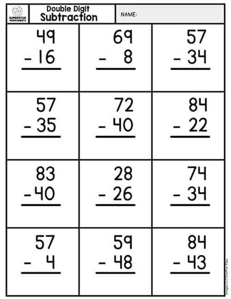 Grade 2 Two Digit Subtraction Worksheet